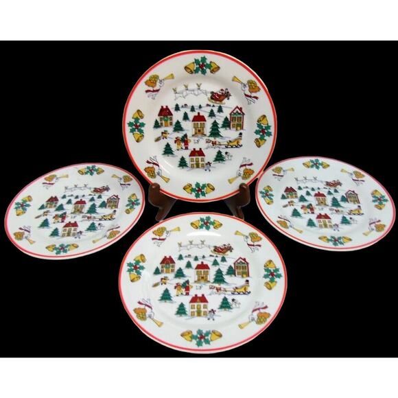 Set (4) JOY OF CHRISTMAS PLATES 7.5" Dessert Salad Jamestown China Action 1987 - Picture 4 of 8